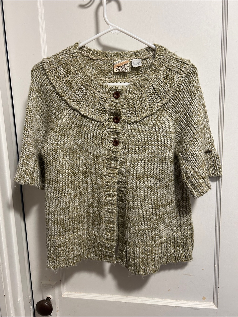 Olive Marled Short-Sleeve Knit Cardigan